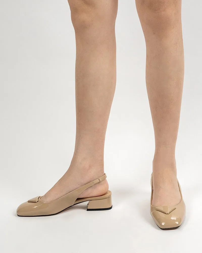Square Toe Slingback Chunky Low Block Heels Pumps