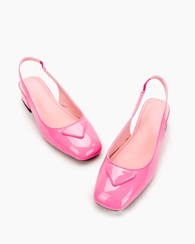 Square Toe Slingback Chunky Low Block Heels Pumps