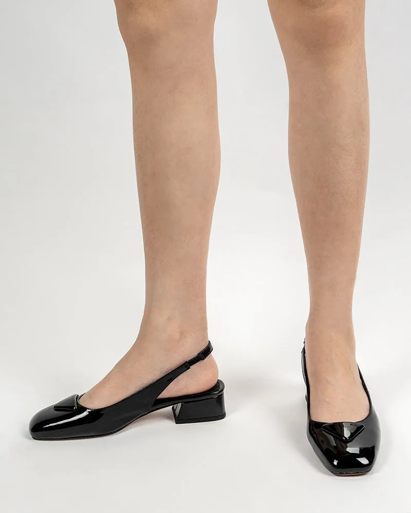 Square Toe Slingback Chunky Low Block Heels Pumps