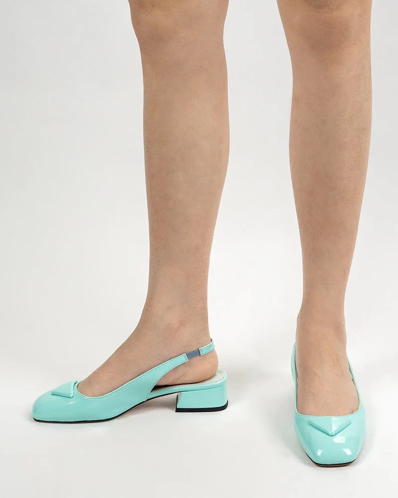 Square Toe Slingback Chunky Low Block Heels Pumps