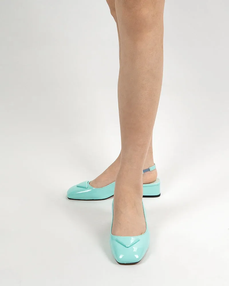 Square Toe Slingback Chunky Low Block Heels Pumps