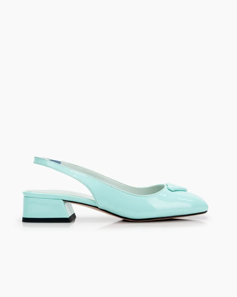 Square Toe Slingback Chunky Low Block Heels Pumps