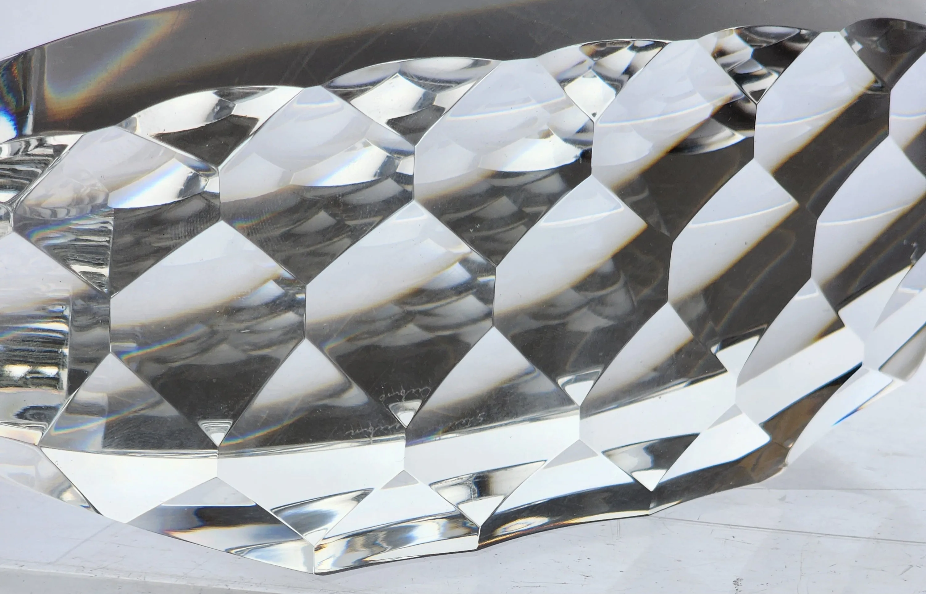 Steuben Signed oval Glass Honeycomb cutting added