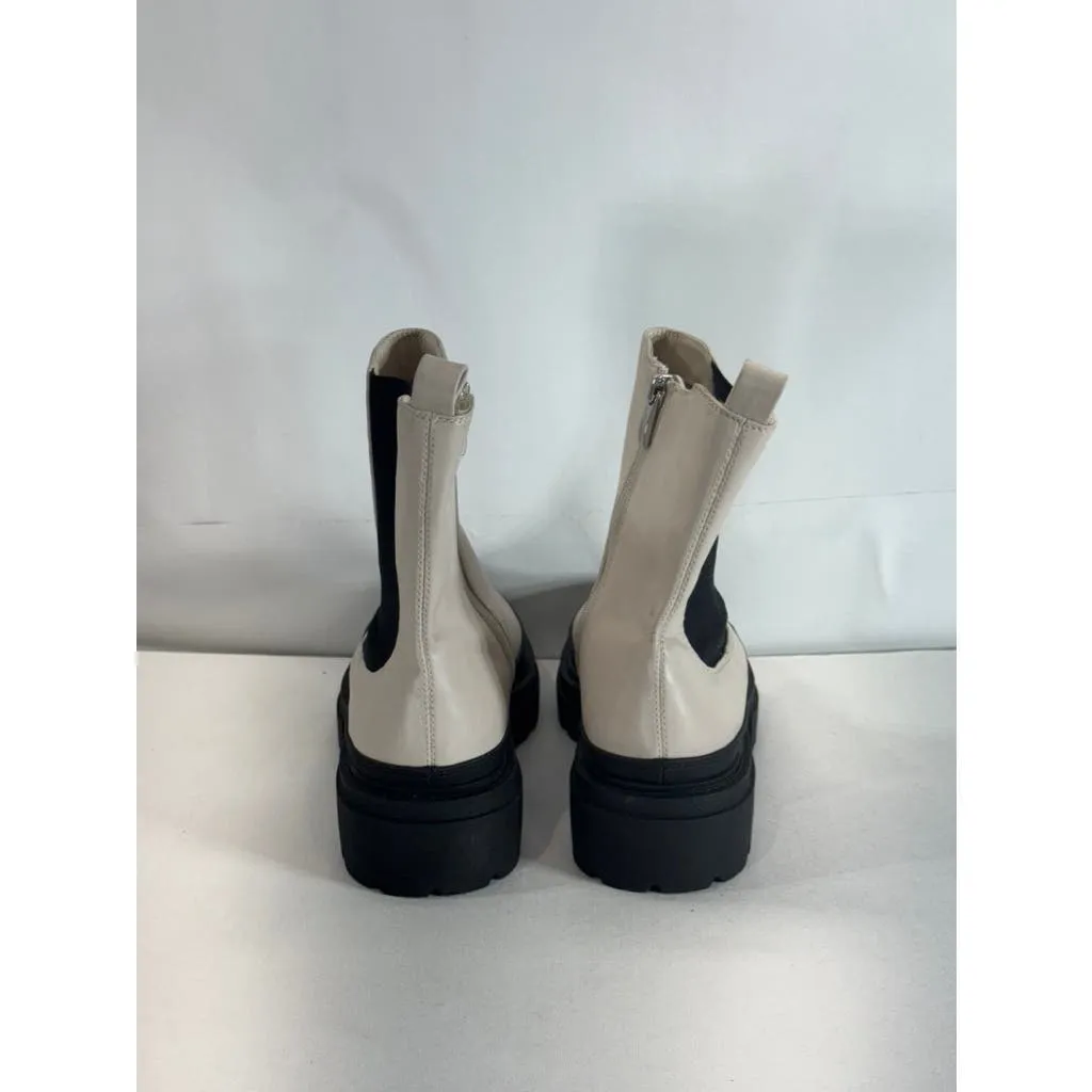 STEVEN NEW YORK Women's Bone Faux Leather Armond Side-Zip Chelsea Boots SZ 7.5