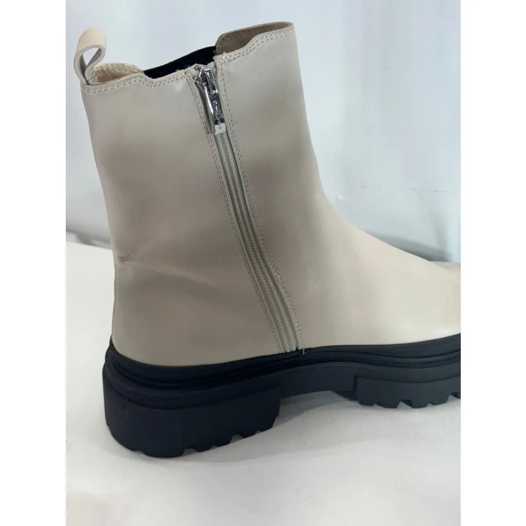 STEVEN NEW YORK Women's Bone Faux Leather Armond Side-Zip Chelsea Boots SZ 7.5