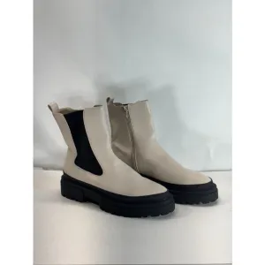 STEVEN NEW YORK Women's Bone Faux Leather Armond Side-Zip Chelsea Boots SZ 7.5