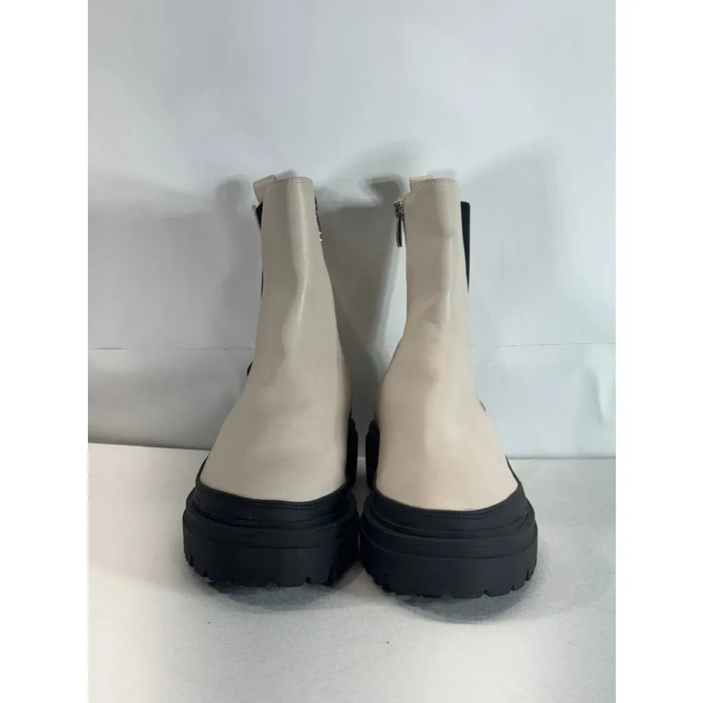 STEVEN NEW YORK Women's Bone Faux Leather Armond Side-Zip Chelsea Boots SZ 7.5