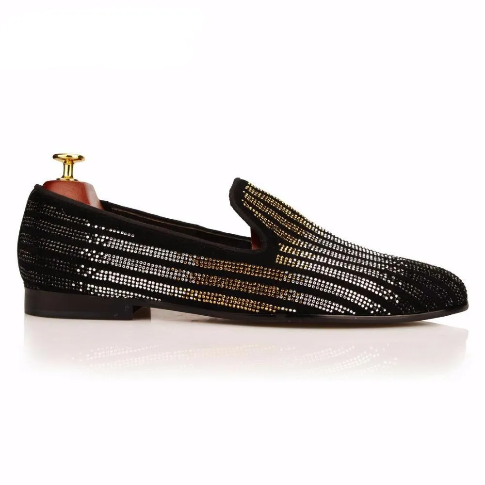 Striped Rhinestones Men Wedding or Party Loafer Shoes