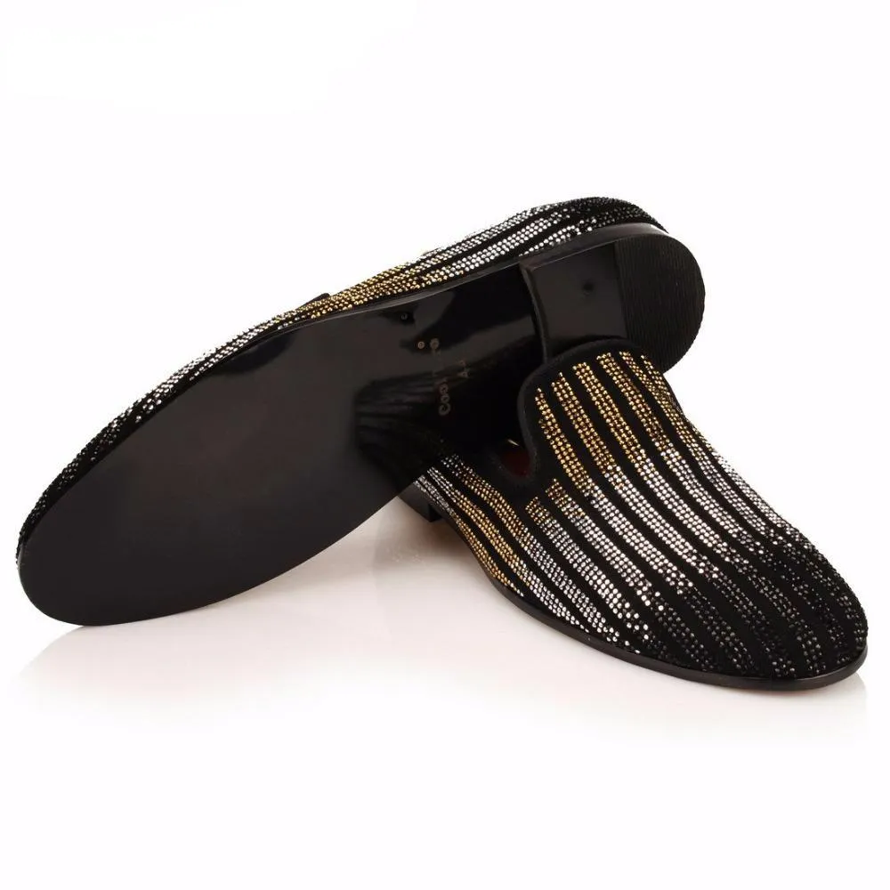Striped Rhinestones Men Wedding or Party Loafer Shoes