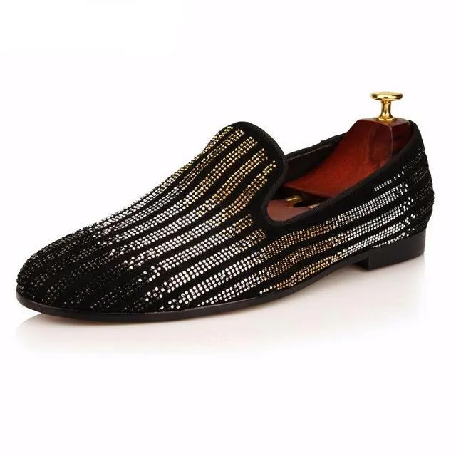 Striped Rhinestones Men Wedding or Party Loafer Shoes