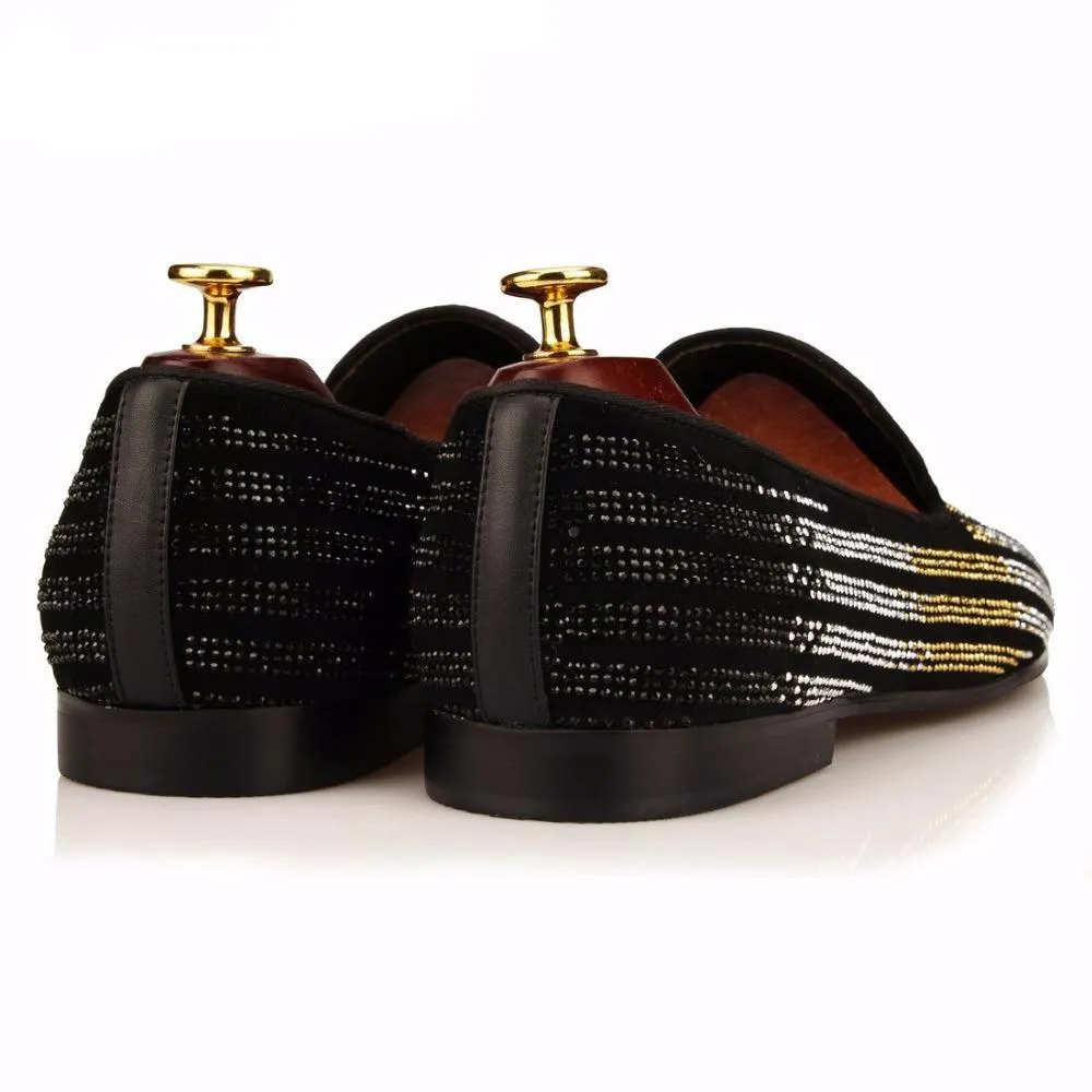 Striped Rhinestones Men Wedding or Party Loafer Shoes