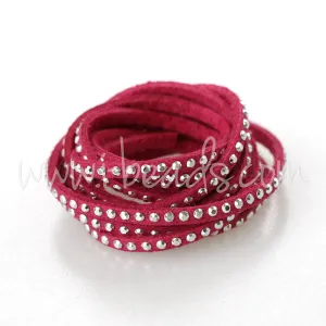 suede cord with silver rivets fuchsia 3mm (1m)
