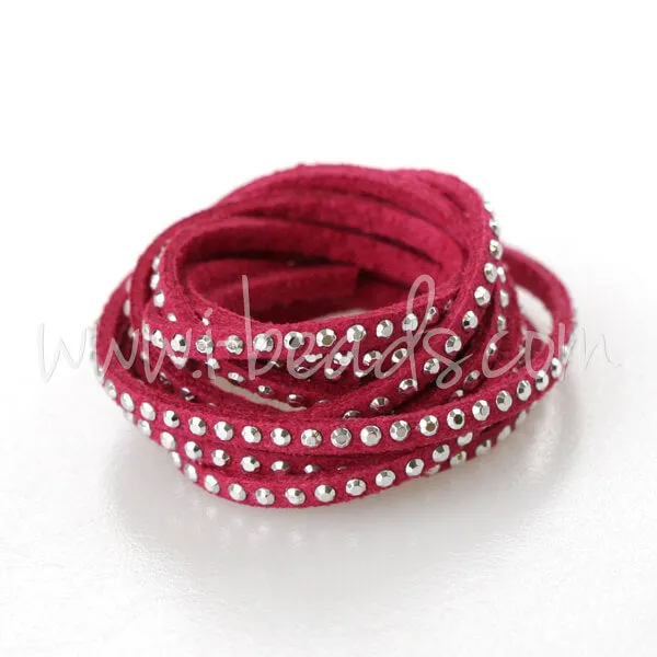 suede cord with silver rivets fuchsia 3mm (1m)