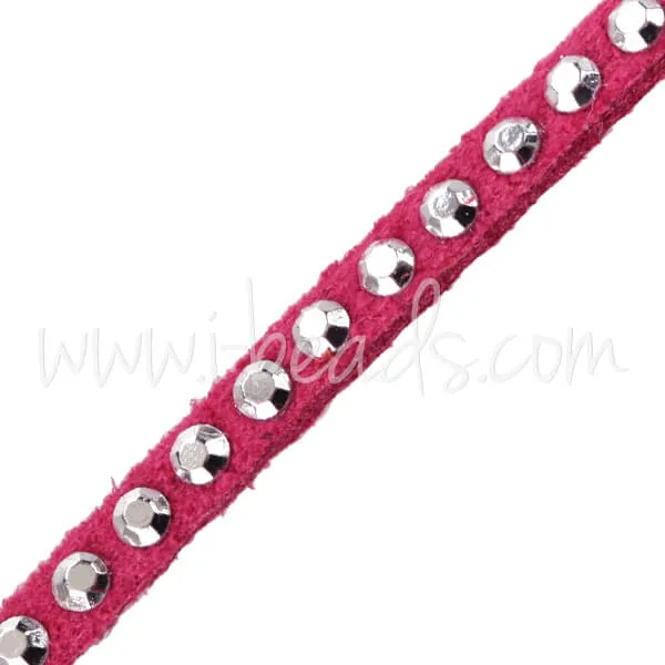 suede cord with silver rivets fuchsia 3mm (1m)