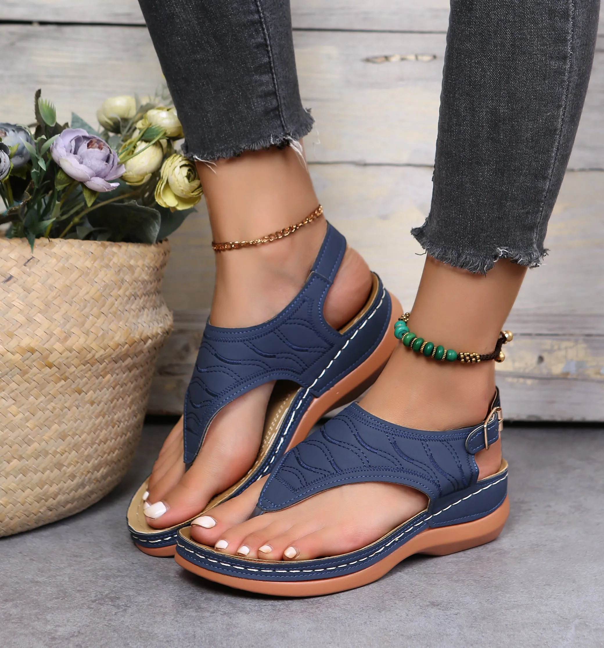 Summer Oxford Women Sandals Flats Slippers Pu Leather Flip Flops Belt Buckle Female Shoes 2022 New Rome Fashion Women Slides