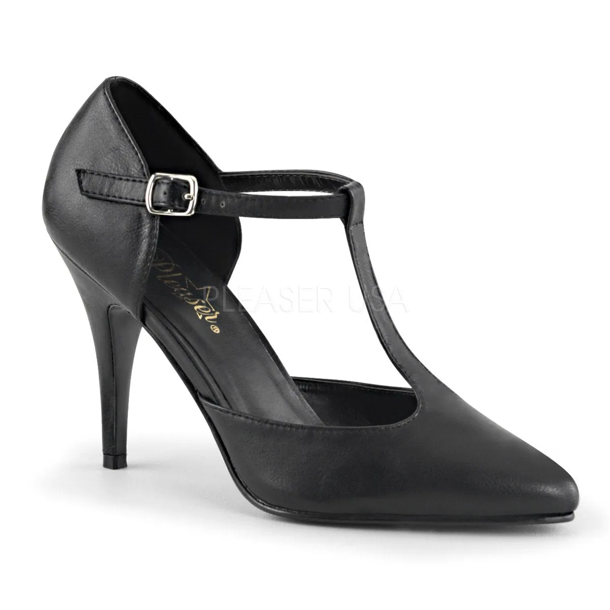 T-strap Pump Shoes with 4-inch Spike Heels Red or Black VANITY-415
