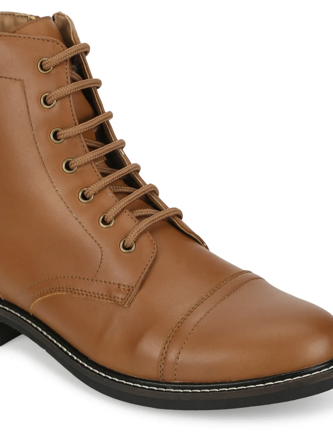 Tan PU Lace Up High Ankle Men's Boots