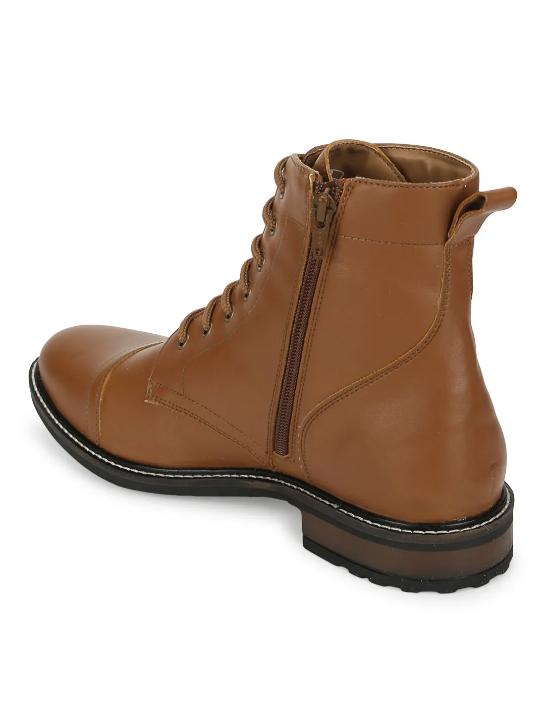 Tan PU Lace Up High Ankle Men's Boots