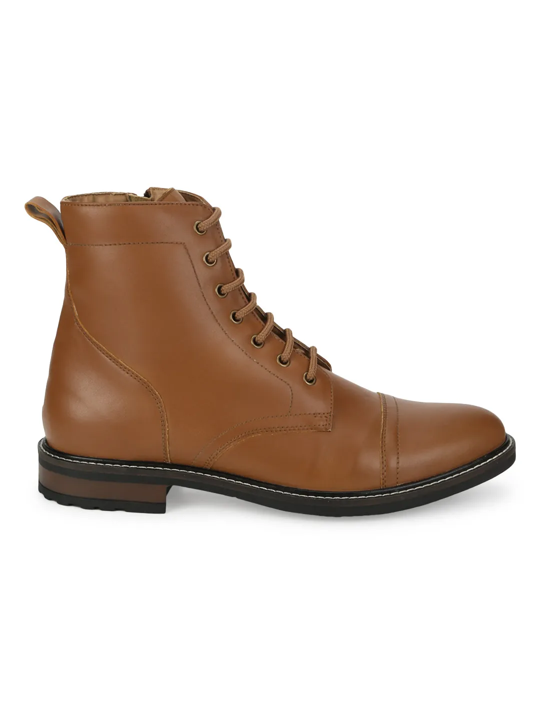 Tan PU Lace Up High Ankle Men's Boots