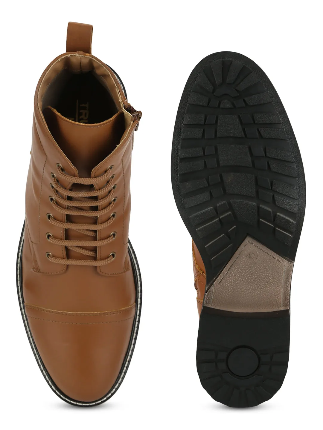 Tan PU Lace Up High Ankle Men's Boots