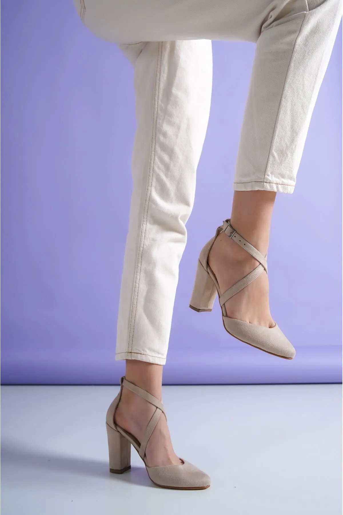 Tan Suede Heeled Women's Shoes