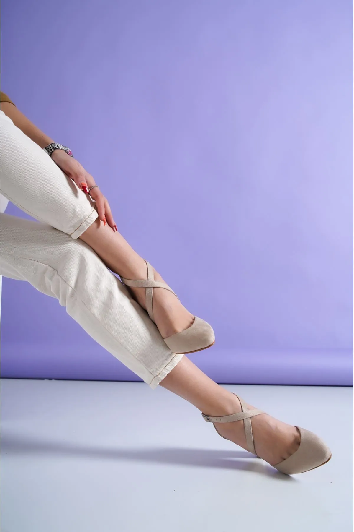 Tan Suede Heeled Women's Shoes