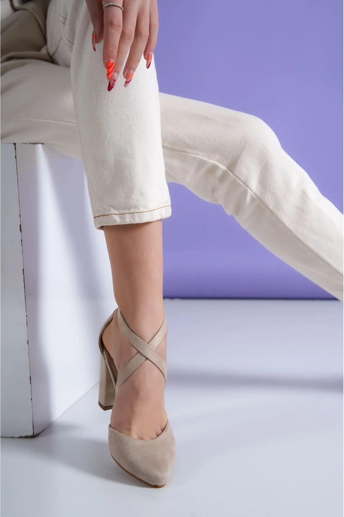 Tan Suede Heeled Women's Shoes