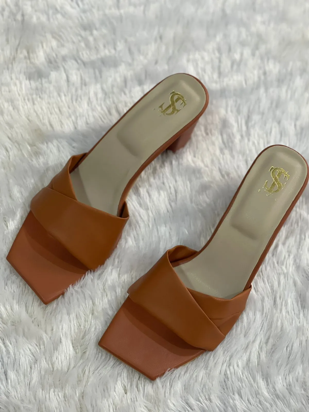 Tan Twisted Block Heels