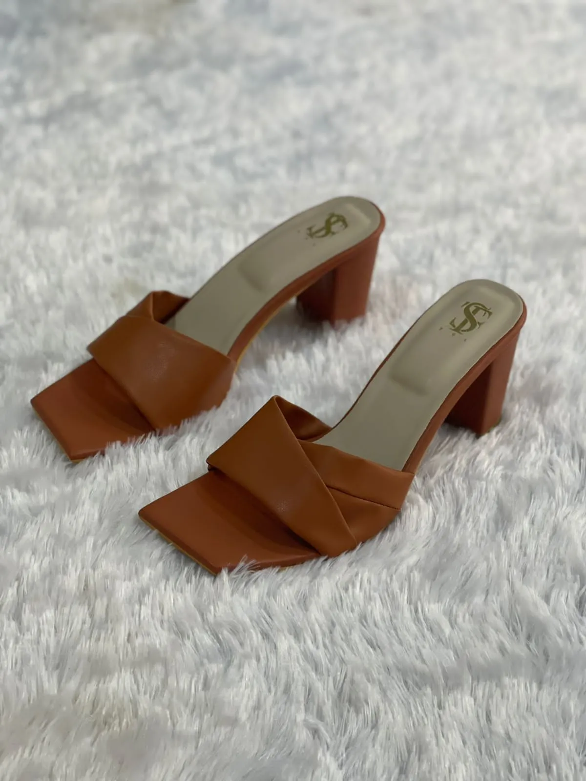 Tan Twisted Block Heels