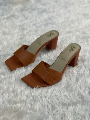 Tan Twisted Block Heels