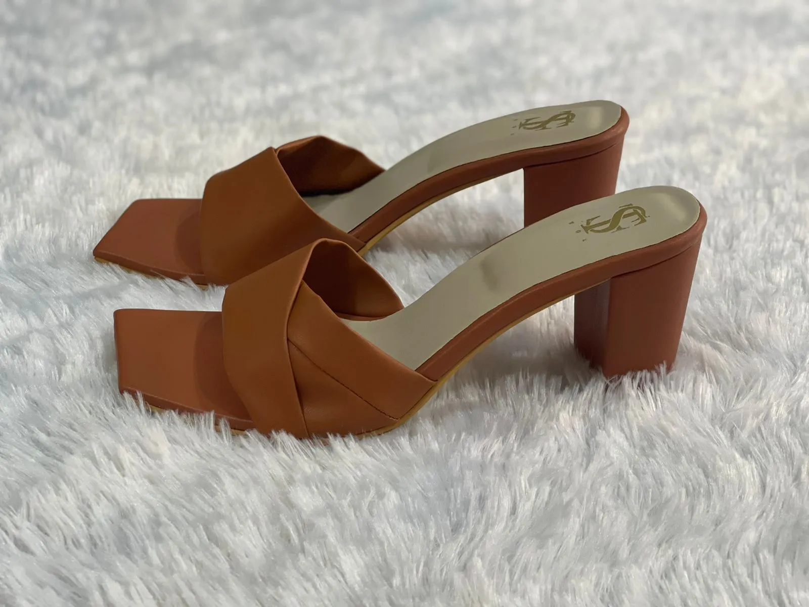 Tan Twisted Block Heels
