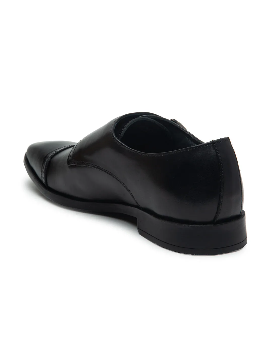 Teakwood Men Genuine Leather Double-Strap Monk Shoes(BLACK)