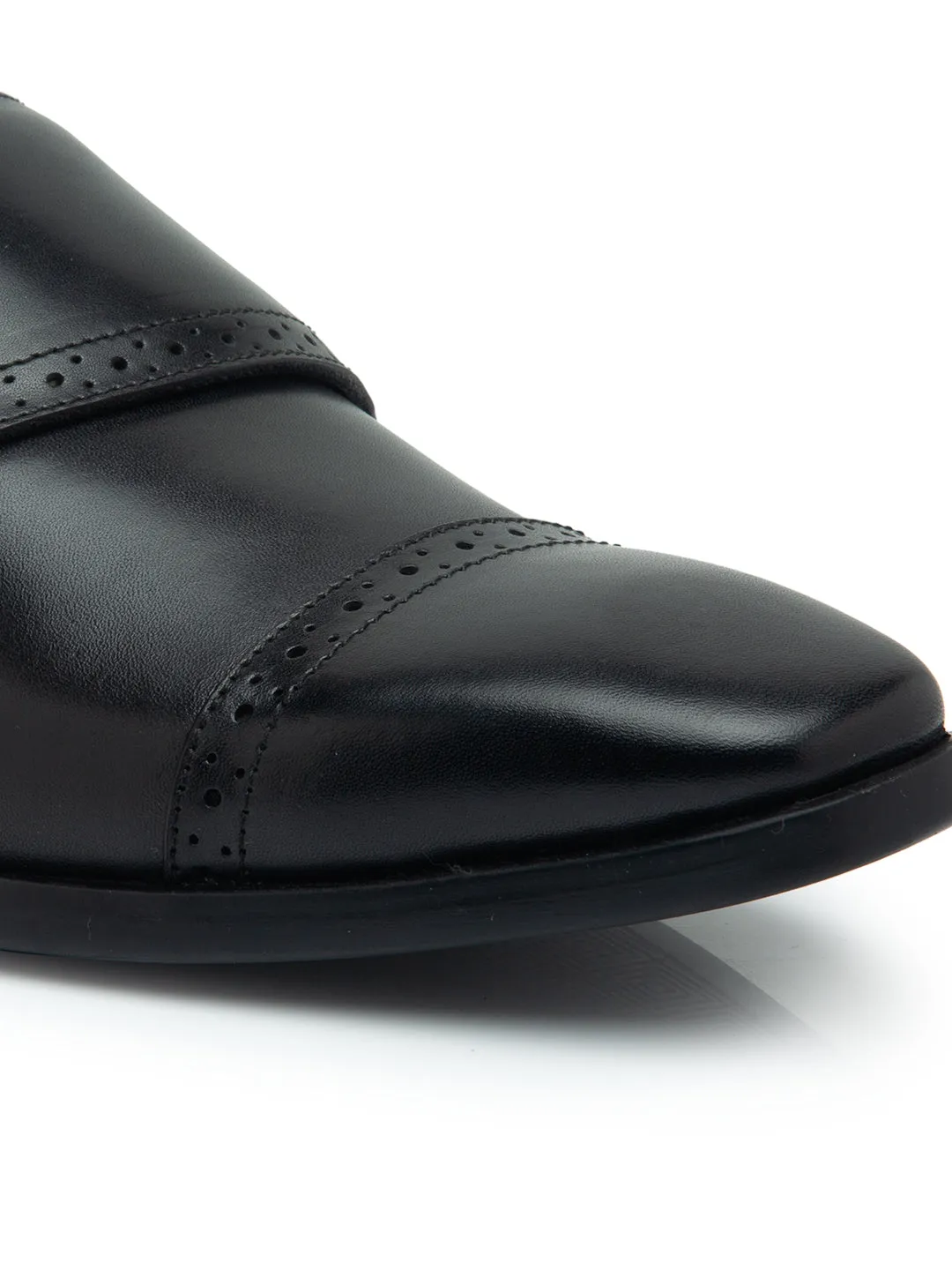 Teakwood Men Genuine Leather Double-Strap Monk Shoes(BLACK)