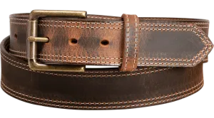 The Crazy Horse: Men's Rustic Brown Double Stitched Leather Belt 1.50" (White Colored Thread)