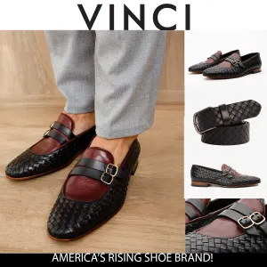 The Vatra Black & Burgundy Woven Double Monk Strap Men Shoe