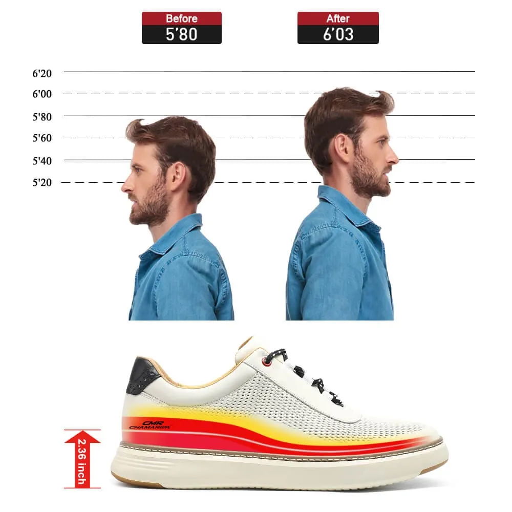 This item only ships to the United States - 6 CM / 2.36 Inches CMR CHAMARIPA High Elevator Shoes - Beige Casual Sneakers for Men - Elevate Your Height