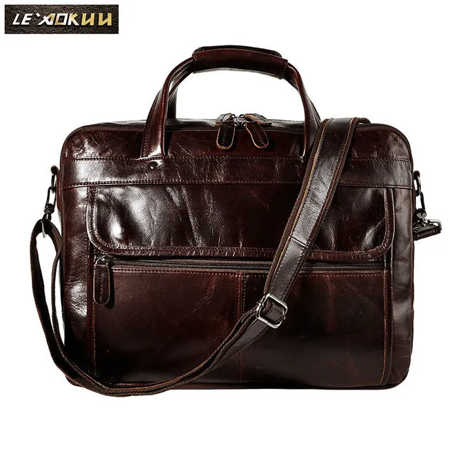 Top Quality Men Real Leather Antique Style Briefcase Business 15.6" Laptop Cases Attache Messenger Bags Portfolio