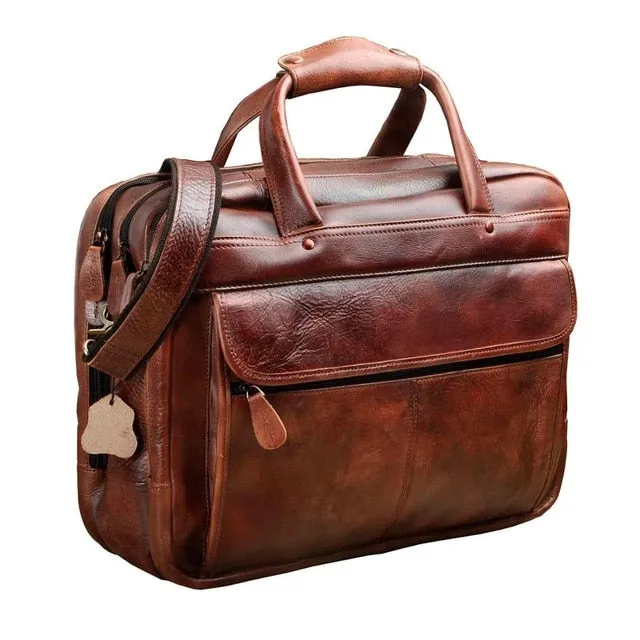 Top Quality Men Real Leather Antique Style Briefcase Business 15.6" Laptop Cases Attache Messenger Bags Portfolio