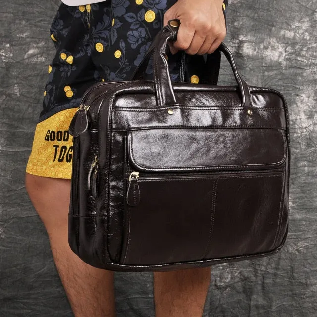 Top Quality Men Real Leather Antique Style Briefcase Business 15.6" Laptop Cases Attache Messenger Bags Portfolio