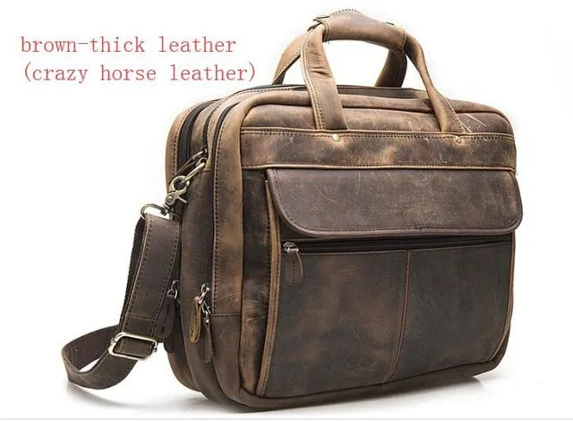 Top Quality Men Real Leather Antique Style Briefcase Business 15.6" Laptop Cases Attache Messenger Bags Portfolio