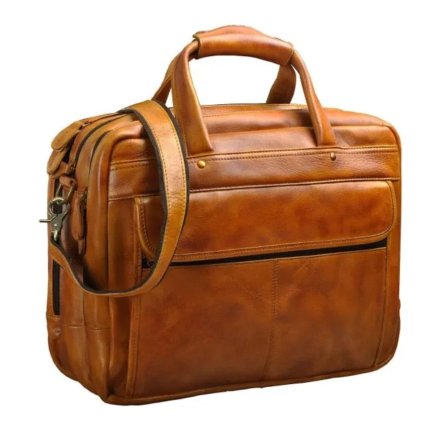 Top Quality Men Real Leather Antique Style Briefcase Business 15.6" Laptop Cases Attache Messenger Bags Portfolio