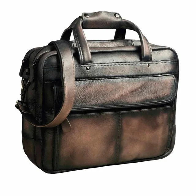 Top Quality Men Real Leather Antique Style Briefcase Business 15.6" Laptop Cases Attache Messenger Bags Portfolio