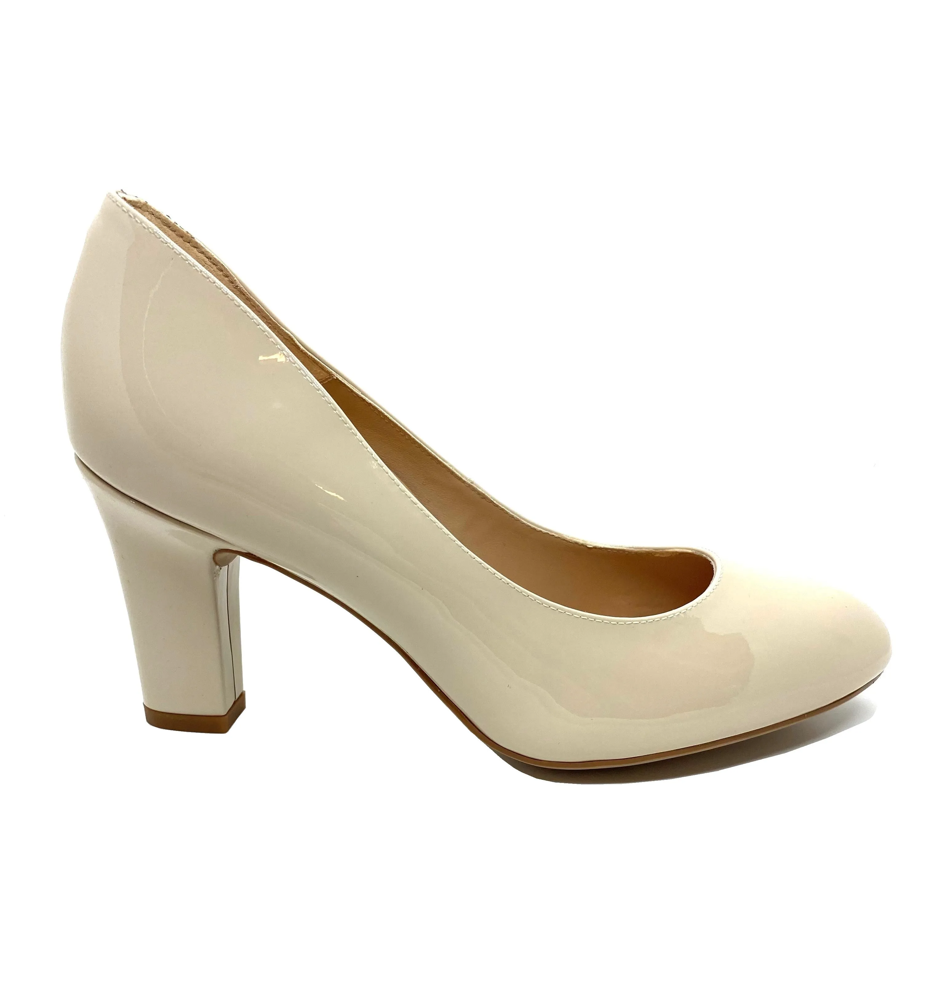 Umis High Heel Ivory Patent Court Shoe