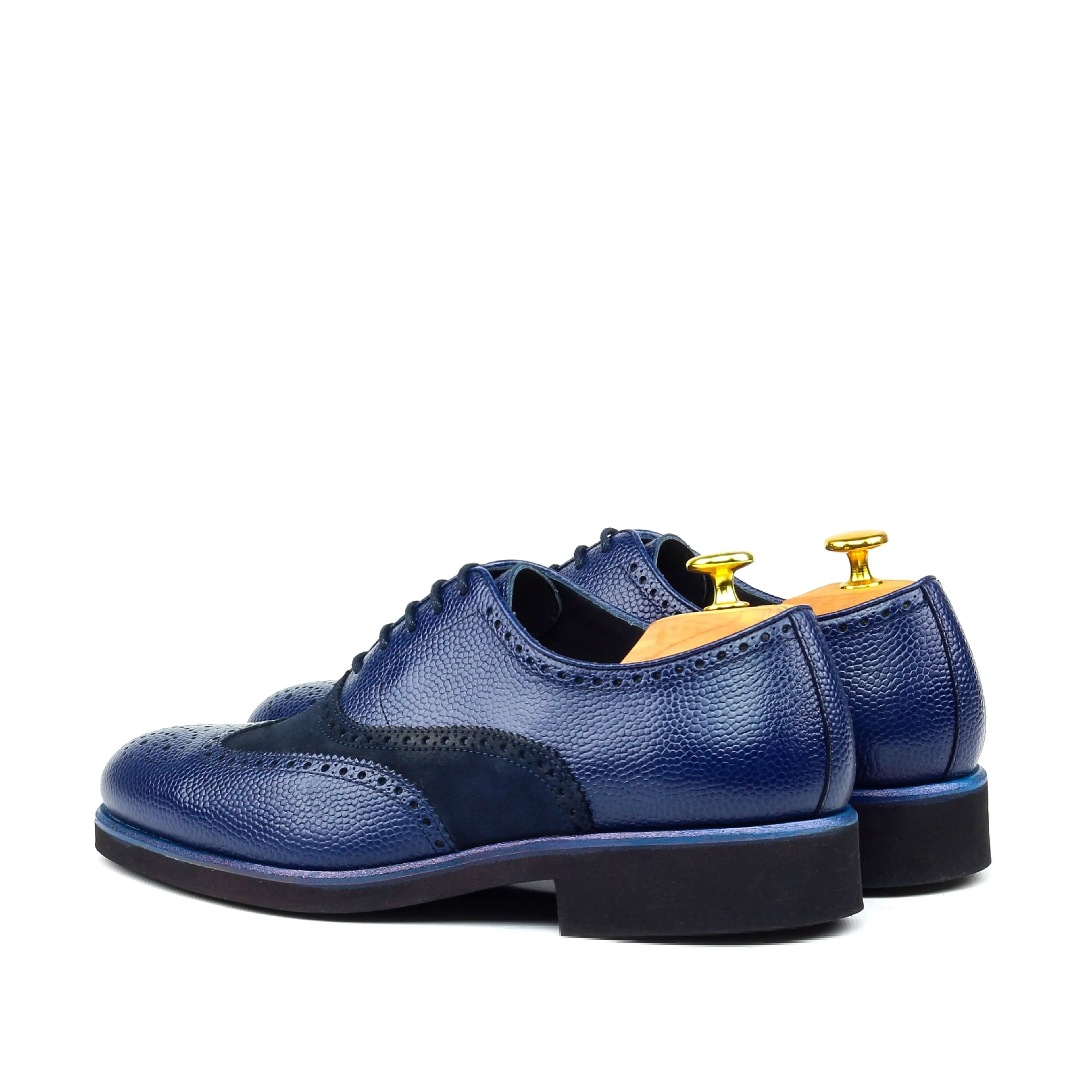 Unique Handcrafted Pebble Grain Navy Wingtip Oxford w/ Full Brogue