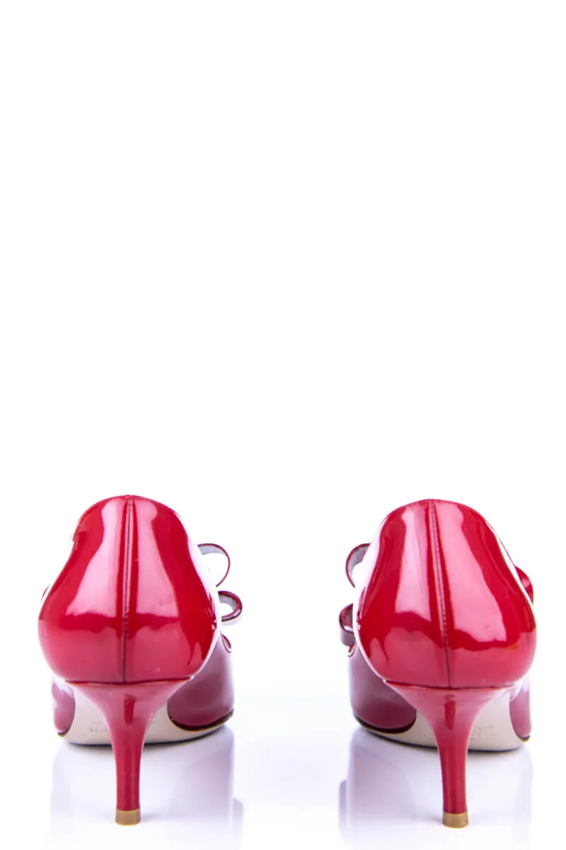 Valentino Red Patent Peep Toe Bow Pumps Size US 7.5 | EU 37.5