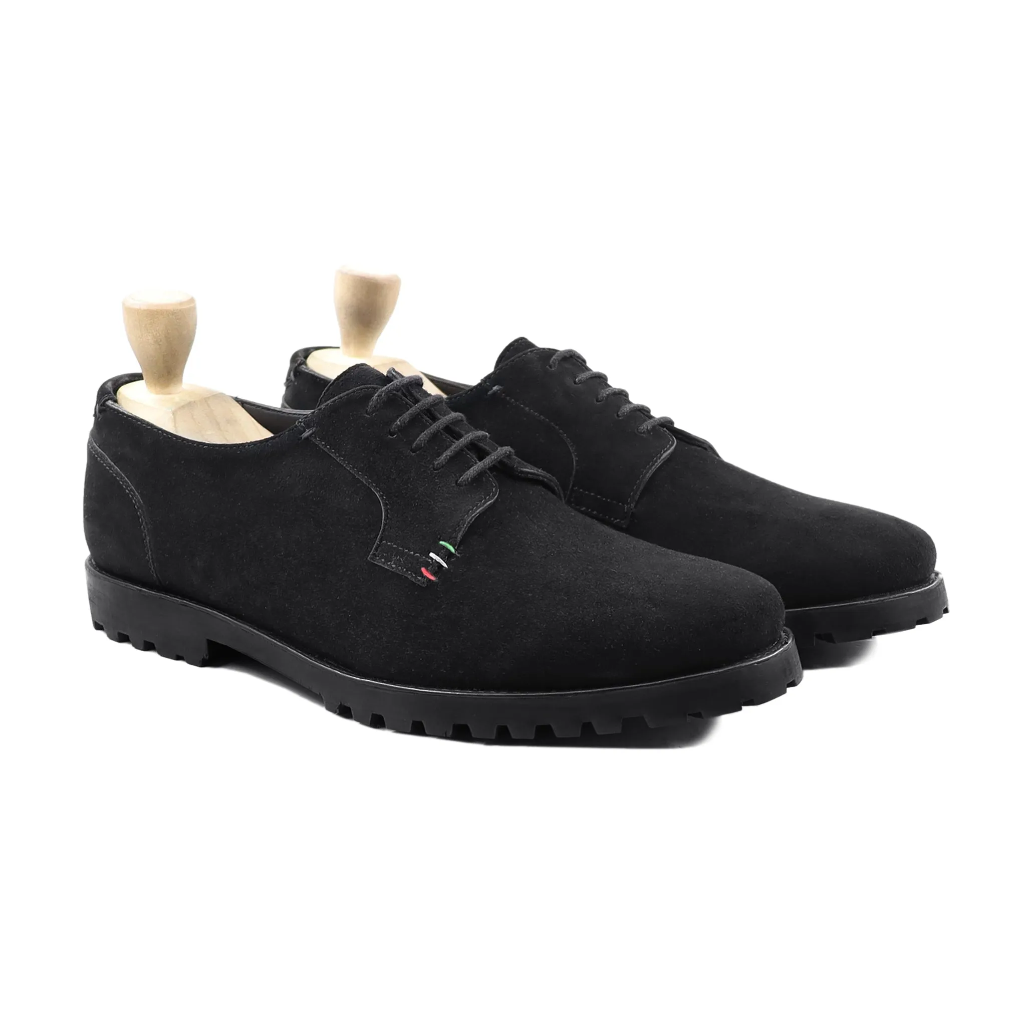 Valery - Men's Black Kid Suede Derby Shoe