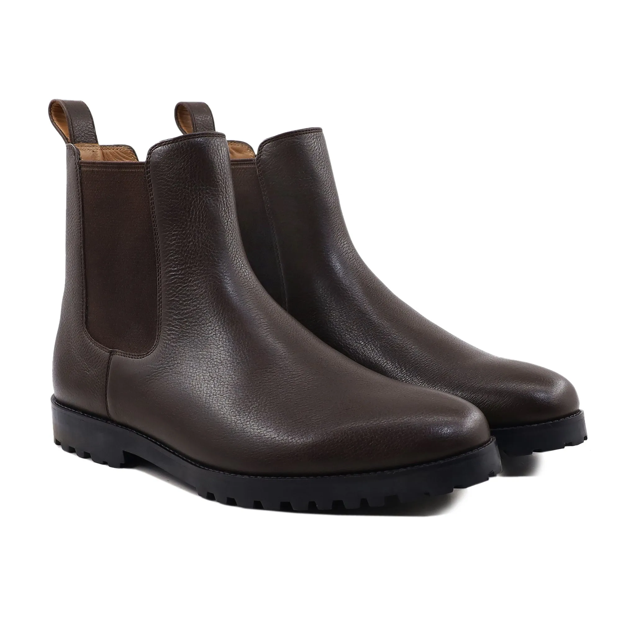 Verlin - Men's Dark Brown Pebble Grain Leather Chelsea Boot