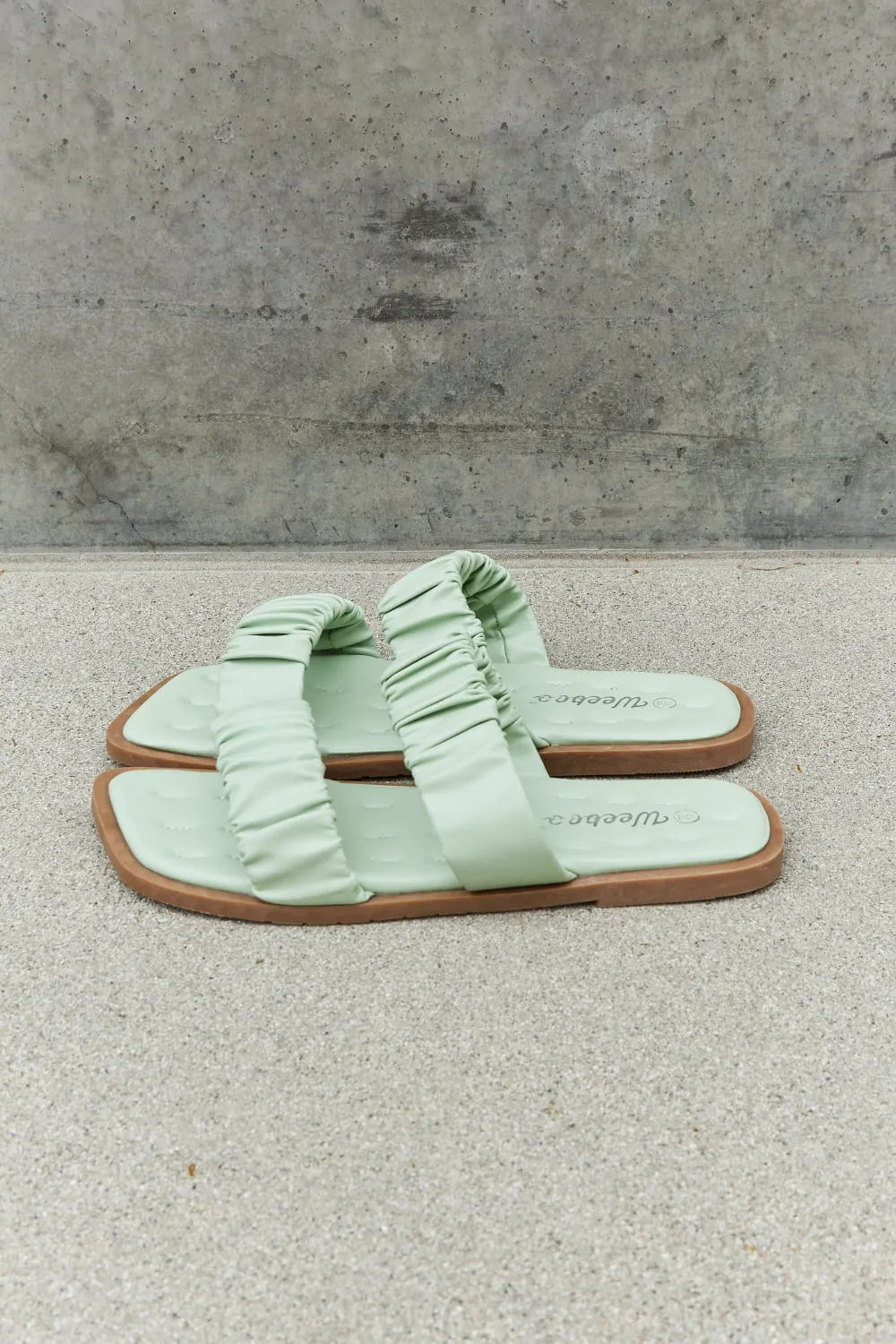 Weeboo Double Strap Scrunch Slide On Slip In Flat Sandals in Gum Leaf Green