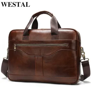 WESTAL Messenger Bag Men Briefcase Men's Genuine Leather Laptop Bags Office Bags For Men Business Design Bag Men Leather Tote