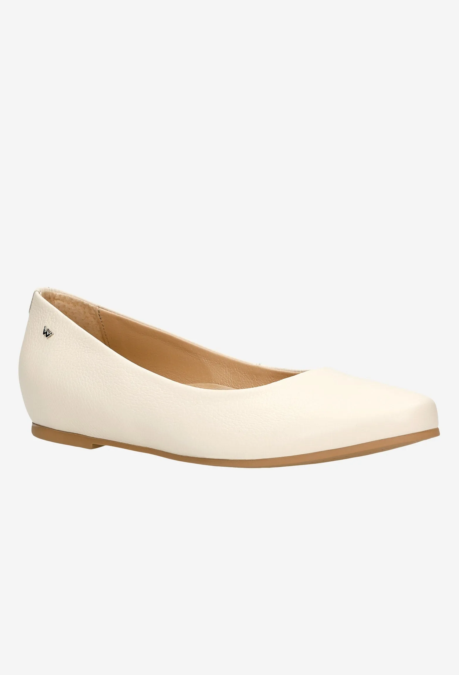 Wojas Beige Leather Ballet Flats with Logo | 4400554